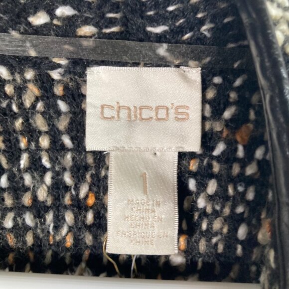 Chicos Wool Blend Fringe Tweed Kinsley Cardigan Sweater M Black Neutral - Picture 7 of 11